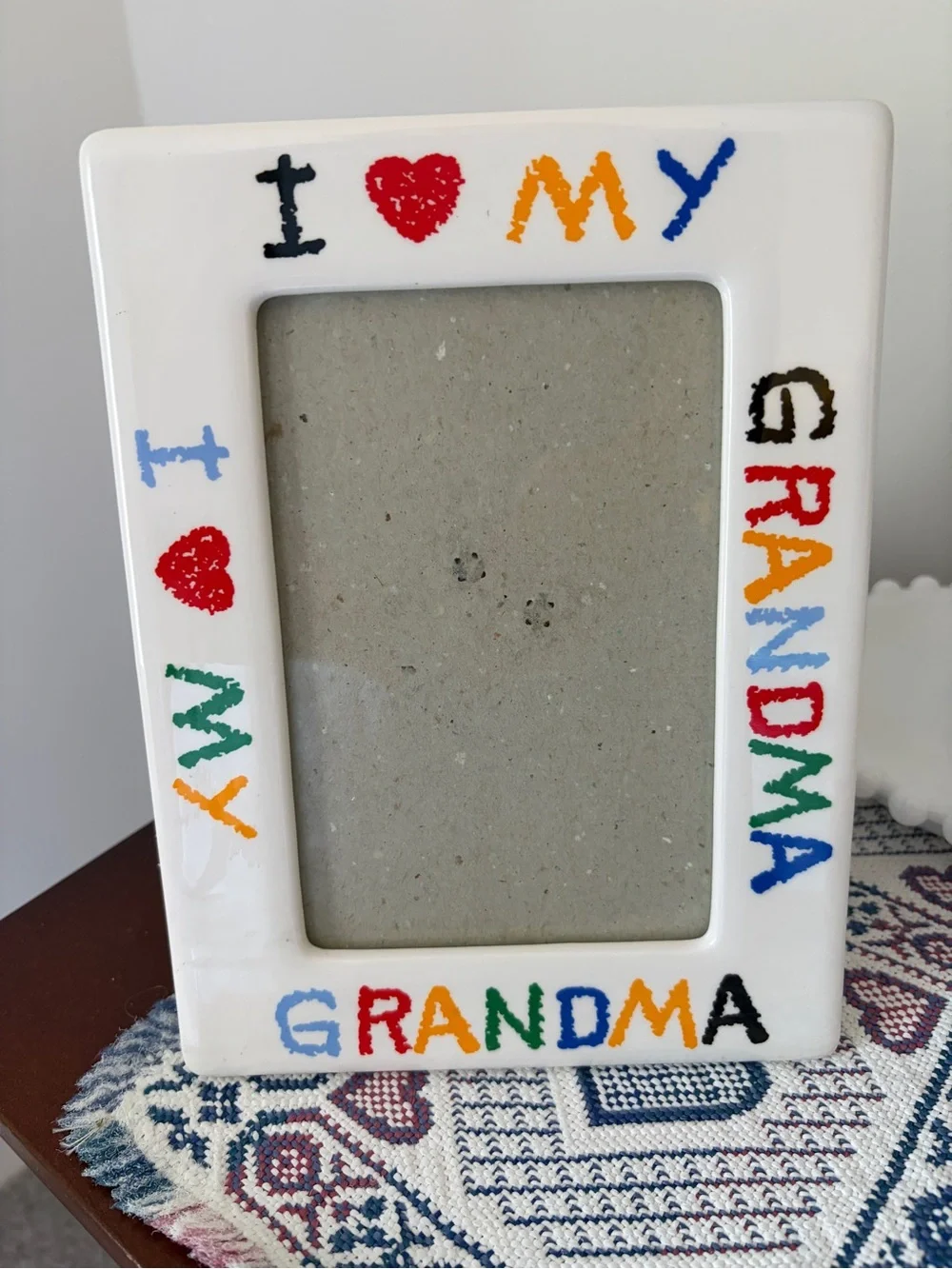 Vintage 90s I Love My Grandma White Ceramic Picture Frame 4x6